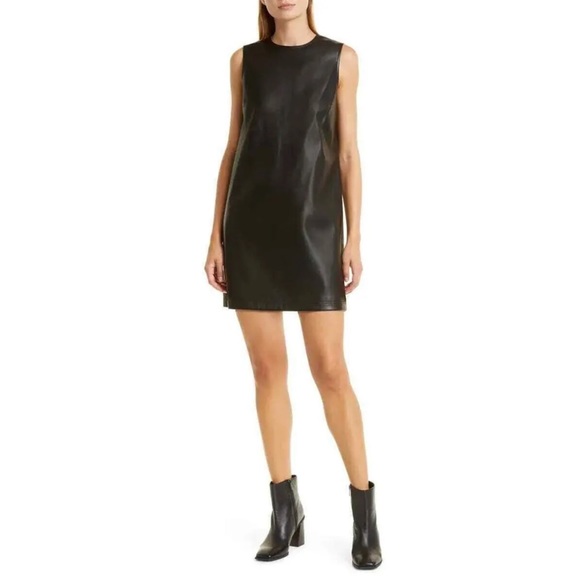 Theory Dresses & Skirts - Theory Faux Leather Dress Women's Size 0 NWT Black Bedford Mod Shift Crewneck
